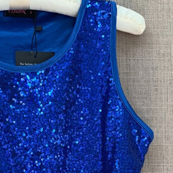 Blue Sequins Front and Back Sleeveless Top - Picture 7 of 15